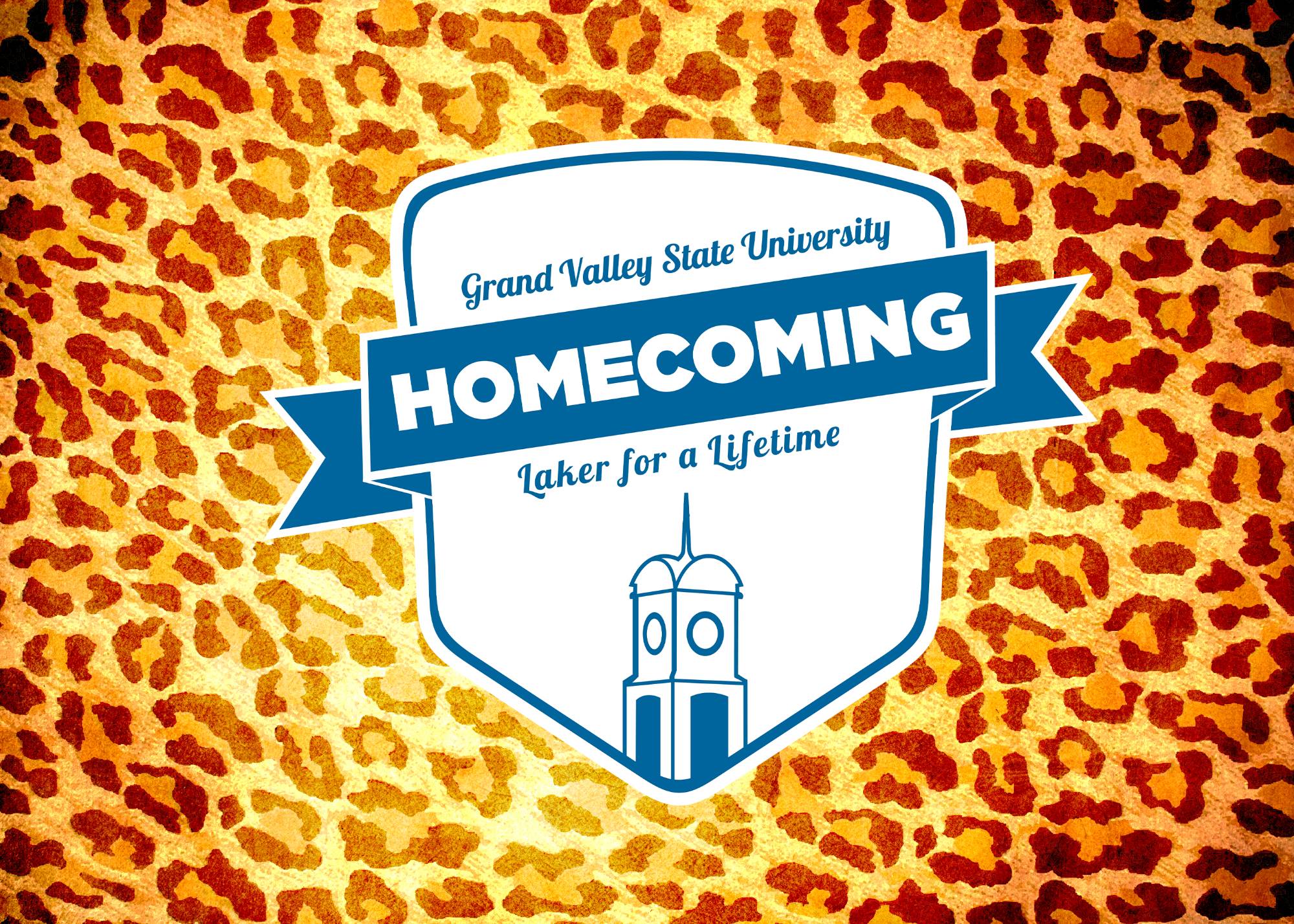 Cheetah print with GVSU Homecoming logo